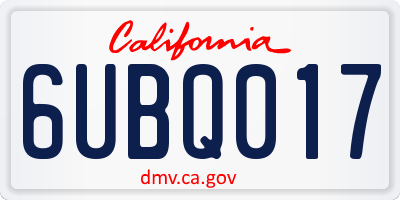 CA license plate 6UBQ017