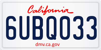CA license plate 6UBQ033
