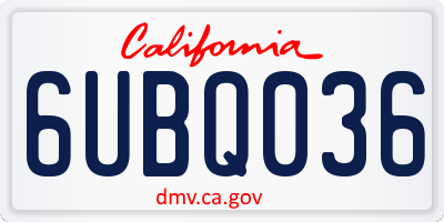 CA license plate 6UBQ036