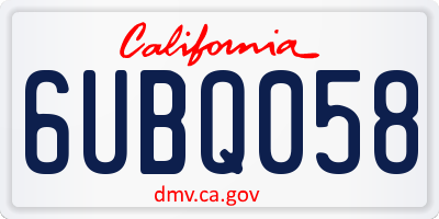 CA license plate 6UBQ058