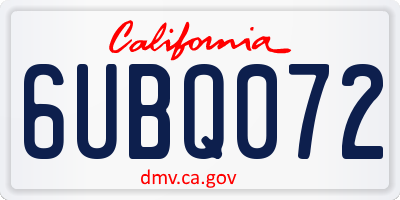 CA license plate 6UBQ072