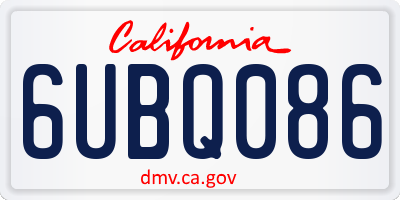 CA license plate 6UBQ086
