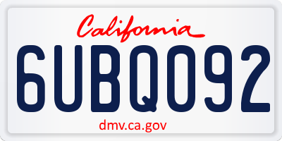 CA license plate 6UBQ092
