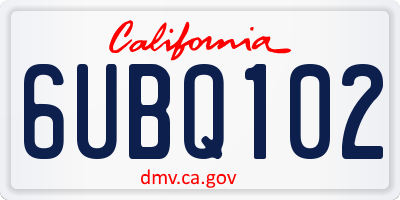 CA license plate 6UBQ102