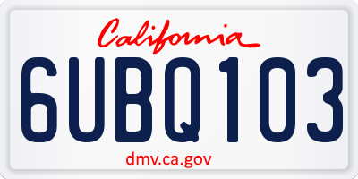 CA license plate 6UBQ103