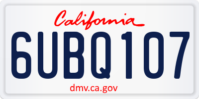 CA license plate 6UBQ107