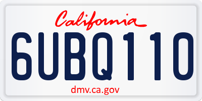 CA license plate 6UBQ110