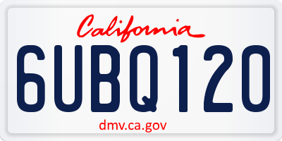 CA license plate 6UBQ120