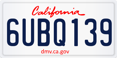 CA license plate 6UBQ139