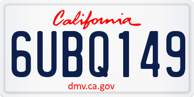 CA license plate 6UBQ149