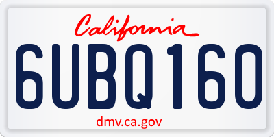 CA license plate 6UBQ160