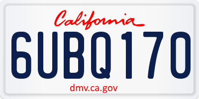 CA license plate 6UBQ170