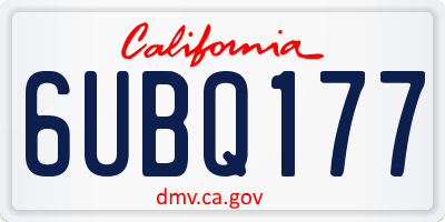 CA license plate 6UBQ177