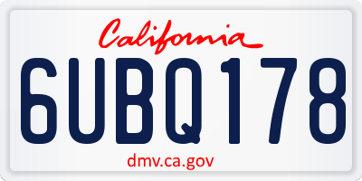 CA license plate 6UBQ178