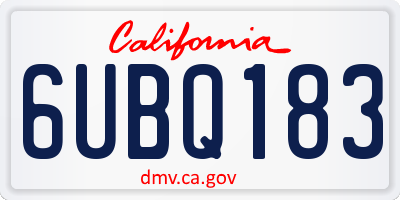 CA license plate 6UBQ183