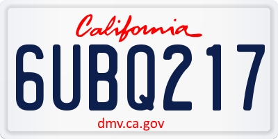 CA license plate 6UBQ217