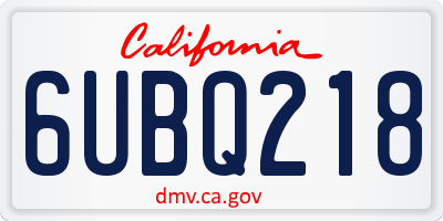 CA license plate 6UBQ218