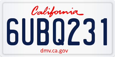 CA license plate 6UBQ231