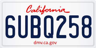 CA license plate 6UBQ258