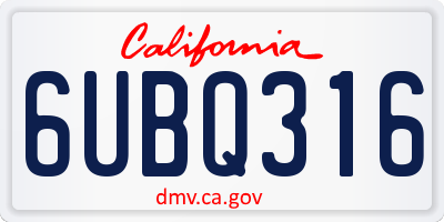 CA license plate 6UBQ316