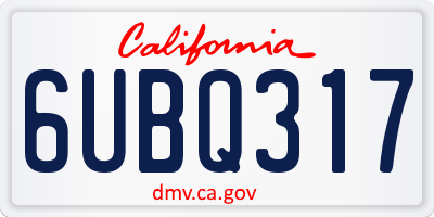 CA license plate 6UBQ317