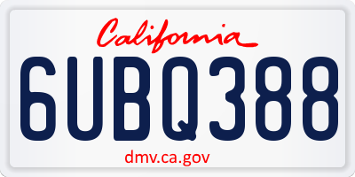 CA license plate 6UBQ388