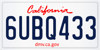 CA license plate 6UBQ433