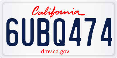CA license plate 6UBQ474