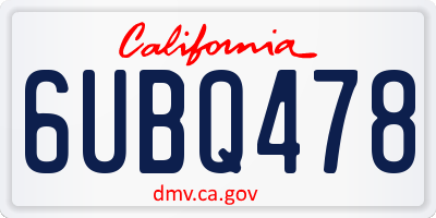 CA license plate 6UBQ478