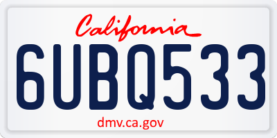 CA license plate 6UBQ533