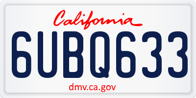 CA license plate 6UBQ633