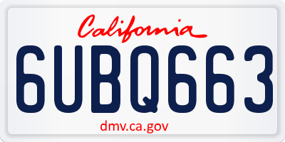 CA license plate 6UBQ663