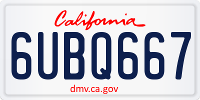 CA license plate 6UBQ667