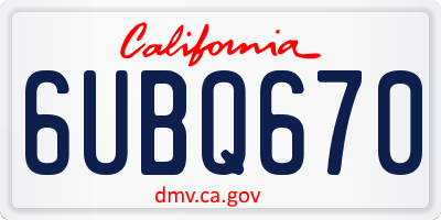CA license plate 6UBQ670