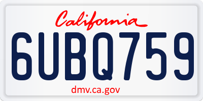 CA license plate 6UBQ759