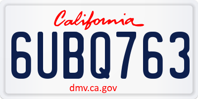 CA license plate 6UBQ763