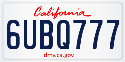 CA license plate 6UBQ777