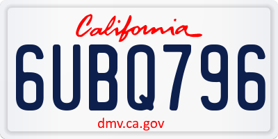 CA license plate 6UBQ796
