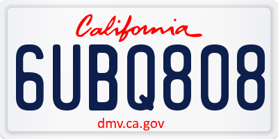 CA license plate 6UBQ808