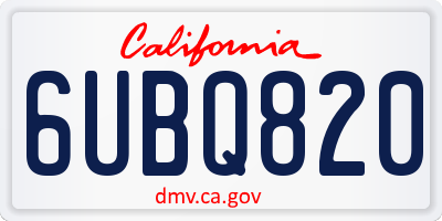 CA license plate 6UBQ820