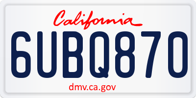 CA license plate 6UBQ870