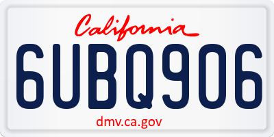 CA license plate 6UBQ906