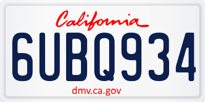 CA license plate 6UBQ934