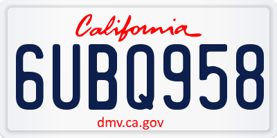 CA license plate 6UBQ958