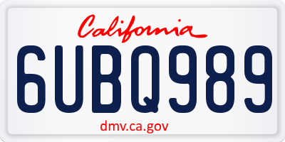 CA license plate 6UBQ989