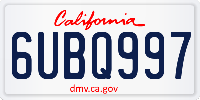 CA license plate 6UBQ997