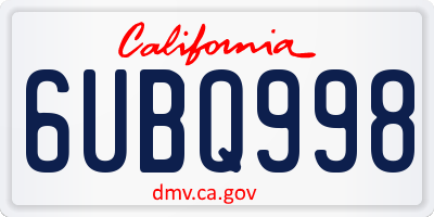 CA license plate 6UBQ998