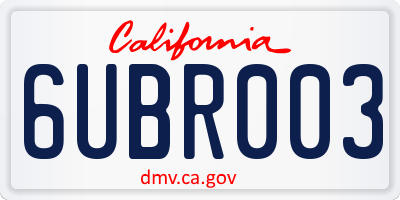 CA license plate 6UBR003