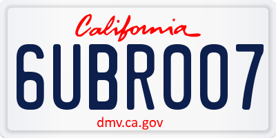 CA license plate 6UBR007