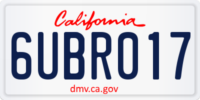 CA license plate 6UBR017